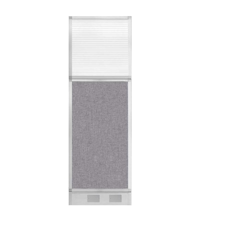 Hush Panel Cubicle Partition 2' X 6' Cloud Gray Fabric Clear Fluted Window W/ Cable Channel